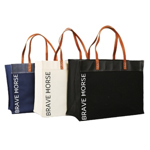 Custom New Fashion Cotton Shopping <b>Bag</b> <b>Large</b> <b>Canvas</b> Tote <b>Bag</b> With Leather Straps Handle - Product Image 1
