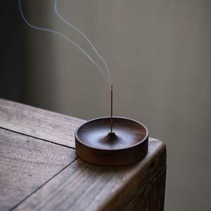 Custom Logo Black Walnut Soild Wood Round Incense Burner Base Stick Holder for Home Decor Aromatic Gift - Product Image 1