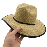 Chapeaux de sauveteur en paille rayée naturelle pour adultes, chapeaux de plage imprimés en herbe naturelle pour l'extérieur, chapeaux de soleil en paille 2025