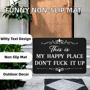 Divertente tappetino per porta in poliestere antiscivolo con scritta “This Is My Happy Place Dont F IT”, sardonico, per ingresso, portico, decorazioni per la casa - Product Image 2