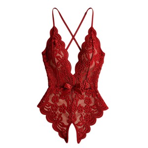 Body in pizzo e nylon con scollo all'americana, stile europeo/americano, con laccetti, sexy, aperto sul retro, lingerie seducente. - Product Image 5