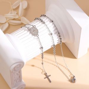 Collar de Rosario al por Mayor con Colgante de Cruz con Patrón Católico de Jesús, Cuentas de Acero Inoxidable de 6 mm - Product Image 4