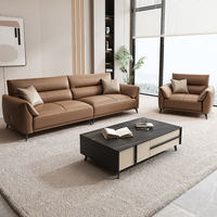 Canapé sectionnel en cuir moderne et minimaliste, luxe léger, modulaire, pour salon de villa, trois places, canapé de détente, pieds en acier inoxydable