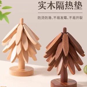 Beech Wood Christmas <b>Tree</b> Placemat Heat Insulating <b>Pot</b> Mat Coaster Household Bowl Mat Irregular Shape Solid Color - Product Image 5