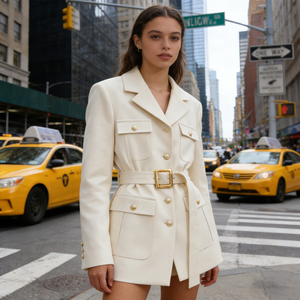 Nuova Giacca <span class=keywords><strong>Blazer</strong></span> da <span class=keywords><strong>Donna</strong></span> Casual <span class=keywords><strong>con</strong></span> Tasche Multiple, <span class=keywords><strong>Cintura</strong></span> e Bottone Singolo in Tessuto - Product Image 4