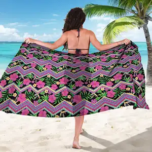 Sarung Lavalava Hawaii pola Plumeria Hibiscus wanita menutupi pakaian pantai cetak sesuai permintaan kenyamanan cepat kering Bikini