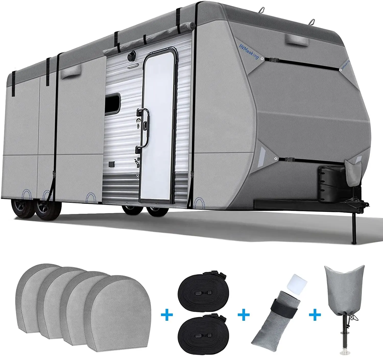 Outdoor usage Upgraded 6 Layers Top Travel Trailer Cover Windproof caravan Cover Up to 31' 7"-34' car with 4 Tire Covers