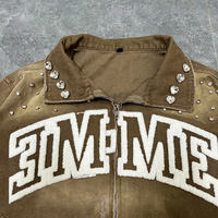 Sweat à capuche personnalisé vintage délavé effet soleil pour homme, fabrication OEM, coupe oversize, épais, 100% coton, veste zippée avec strass pour l'hiver