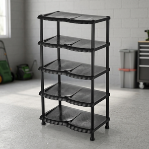 Étagère à chaussures modulaire en plastique écologique, portable, réglable en hauteur, à 5 compartiments, motif dentelle noire, pour salon et école - Product Image 2