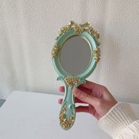 Miroir de maquillage vintage de style européen avec poignée dorée, miroir cosmétique en résine baroque, avec boîte en papier, cadeau exquis pour princesse