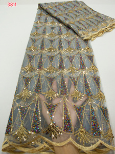 3811 blu Navy paillettes africano maglia Tulle tessuto di pizzo più recente Tulle francese lacci per il pizzo nigeriano per le donne abiti da festa cucire - Product Image 4