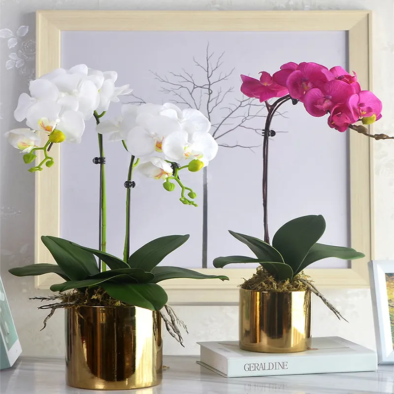 plastic flowers arrangement artificial white premium 3d latex preserved phalaenopsis decoration fake butterfly orchid with pot