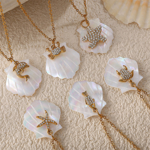 Verano Acero inoxidable chapado en oro océano serie Animal joyería DIY Concha tortuga pulpo blanco <span class=keywords><strong>Shell</strong></span> colgante collar - Product Image 2