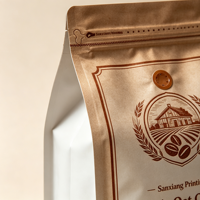 Sachet de café en aluminium à fond plat, scellé sur huit côtés, imprimé par gravure, résistant à l'humidité, conception personnalisée