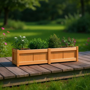 Solid Pine Wood Garden <b>Planter</b> 59.1x12.2x12.2 In <b>Rectangular</b> <b>Outdoor</b> Flower Pot For Garden Rustic Style - Product Image 2