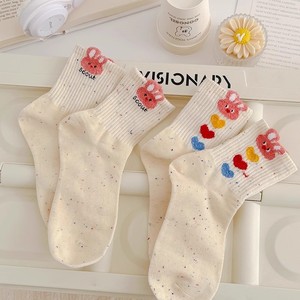 Women's Crew Socks Solid Color Polyester Breathable Sweat-Absorbing Casual Mid-Calf Socks With Cartoon Bunny Design - Product Image 5