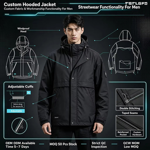 Custom Waterproof Hooded Jacket Heavyweight Windbreaker <b>Raincoat</b> Technical Fabric <b>Men'S</b> Outerwear Sets Clothing Manufacturers Bu - Product Image 1