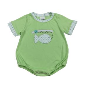 Combinaison courte à manches courtes pour bébé garçon, broderie poisson vert, vente en gros, modèle SR3750 rts - Product Image 1