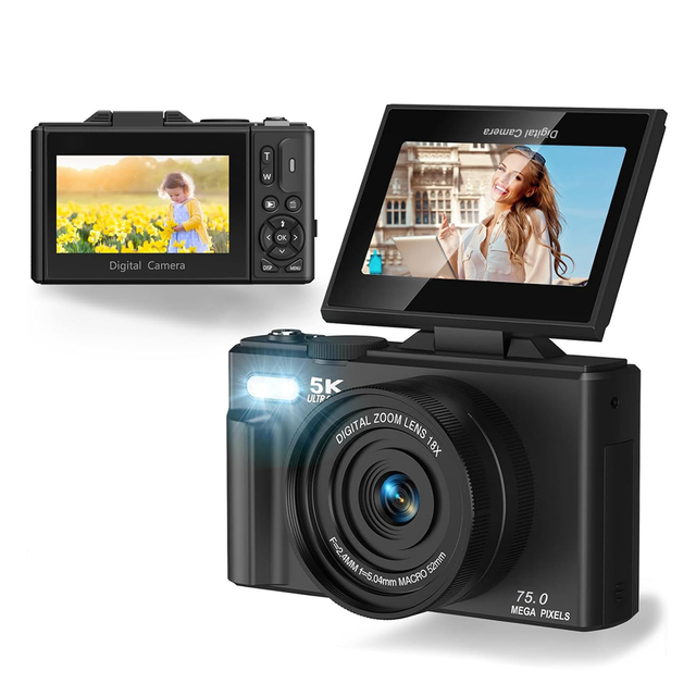 Custom High-End 5K 4K Mirrorless Digital Camera 75MP 18X Digital Zoom WiFi Flip Screen HD Video Capture SD Card Face Detection