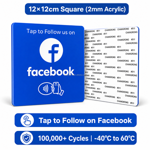การ์ดอะคริลิค NFC ขนาด 12x12 ซม. แบบกำหนดเอง สำหรับติดตาม <span class=keywords><strong>Facebook</strong></span> พร้อมขาตั้งแสดงผลโซเชียลมีเดียแบบไร้สัมผัส รองรับการใช้งานได้มากกว่า 100,000 ครั้ง สำหรับธุรกิจ - Product Image 4
