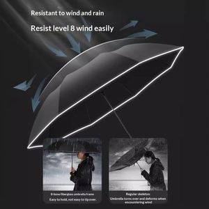 Parapluie moderne pour homme, haut de gamme, à huit baleines, long manche, semi-automatique, robuste, résistant aux intempéries, anti-UV - Product Image 3