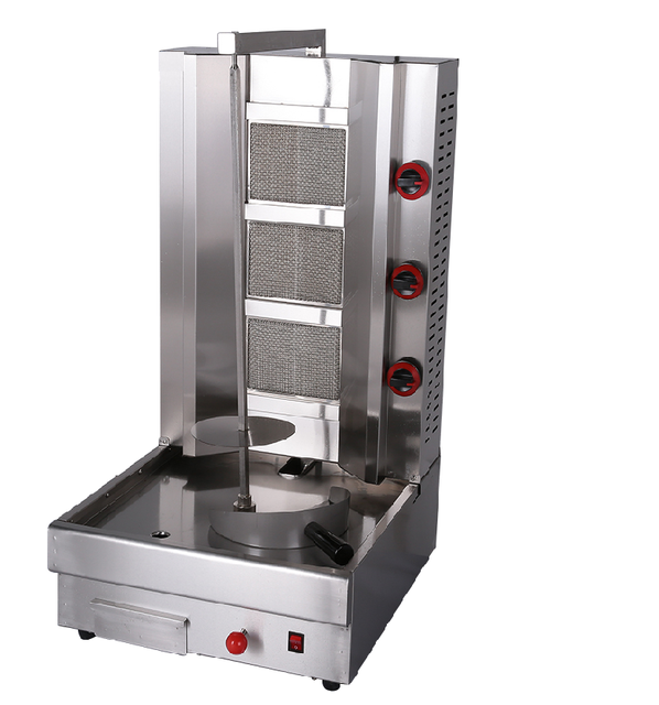 Stainless Steel Vertical Kebab Machine Automatic Rotating LPG or NG Gas BBQ Grill With Three Burners