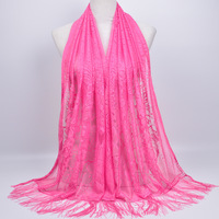 Écharpe en soie malaisienne longue d'été à franges creuses en dentelle de 20 couleurs unies Châle pour femmes Printemps Saison Polyester avec motif Argyle