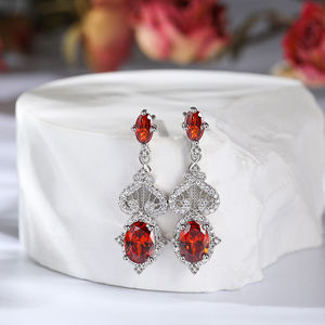 स्टर्लिंग चांदी शादी के गहने में लक्जरी लाल घन ज़िरकॉन स्टड - Product Image 3