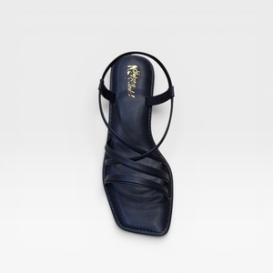 Stylish Dark Navy Black Open Toe Block Heel <b>Sandals</b> Crisscross Strappy Slingback Casual Party Footwear for Women - Product Image 2
