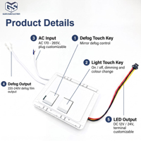CE TUV 24W 12V / 24V Sakelar Sentuh Dua Tombol Terintegrasi dengan Peredupan IP44 Tahan Air untuk Cermin LED Hotel Eropa