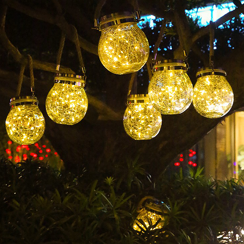Outdoor Hanging Solar Globe Lanterns 20 LED Solar Crackle Glass Ball Lights With Hemp Rope for Garden Wedding Party · image 6