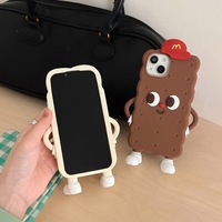 Coque de téléphone antichoc en silicone véritable avec motif de dessin animé mignon, biscuit au chocolat et toast, et sangle bandoulière, pour 17 16 15 Pro Max 14
