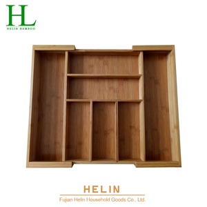 Plateau à couverts rectangulaire en laque argentée He Lin, extensible, porte-couverts en bois, organisateur de <span class=keywords><strong>tiroir</strong></span> en bambou - Product Image 2