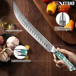 XITUO couteau à <span class=keywords><strong>jambon</strong></span> damas japon acier VG-10 couteau à trancher la poitrine cuisine éblouissant coquille d'ormeau poignée tranchante couteau à pain - Product Image 4