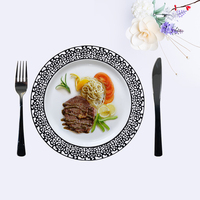 Couteau fourchette cuillère vaisselle couverts ensemble en plastique chargeur assiette noir creux dentelle fête assiettes ensemble