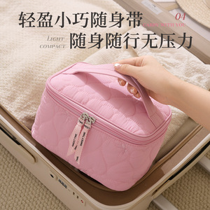 Large Capacity <b>Makeup</b> Bag Portable Cosmetic <b>Case</b> With Brush Compartment For Travel And Daily Use Pink Beige Black Rose Red Blue - Product Image 4
