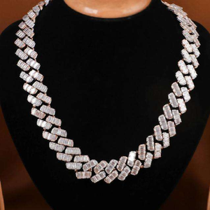 Elegante Collar Cubano de Hip Hop, Cadena Brillante, Piedras de Diamante Cultivadas en Laboratorio con Corte Brillante, Chapado en Oro Blanco, Certificado - Product Image 4