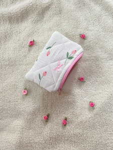 Borsa personalizzata per il trucco bassa MOQ borsa cosmetica in cotone trapuntata con borsetta trapuntata a fiori - Product Image 4