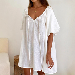 <span class=keywords><strong>Camicia</strong></span> <span class=keywords><strong>da</strong></span> <span class=keywords><strong>Notte</strong></span> Estiva Personalizzata per Donna, Vestito Pigiama Bianco a Maniche Corte in 100% <span class=keywords><strong>Cotone</strong></span> - Product Image 1