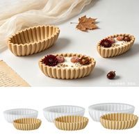 Cetakan Silikon Mangkuk Oval Tepi Bergelombang DIY Nampan Buah Bergaris Cetakan Lilin Gipsum Resin
