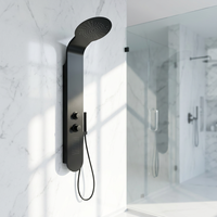 Hotaqi Panneau de douche mural en acier inoxydable avec robinets doseurs, LED et massage à la vapeur, finition noir mat, sorties supérieure et inférieure