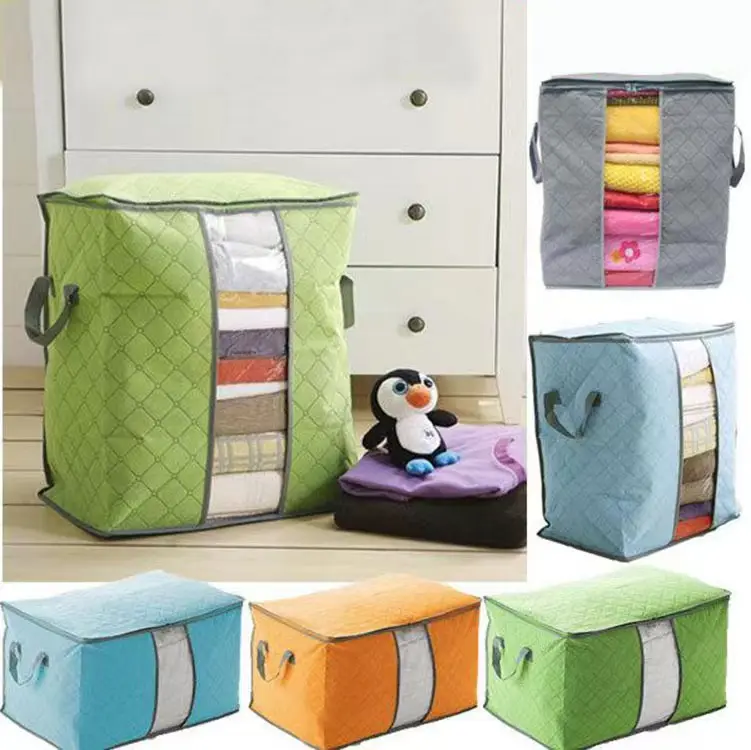 Sac de rangement pour couette en charbon de bambou coloré à la maison grand sac de couette pour vêtements non tissés sac de mère pour enfants de voyage de finition