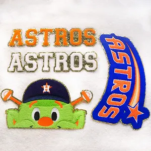 Toptan özel işlemeli nakış mektup logosu Houston Astros demir On Chenile yama giyim için