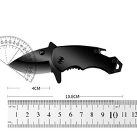 Couteau de poche multifonctionnel tactique mini, tout noir, pliable, pour le camping et la randonnée en plein air