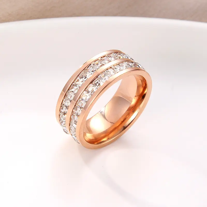 Wholesale full diamond stainless steel Jewelry Zircon Crystal Rhinestone CZ wedding Ring