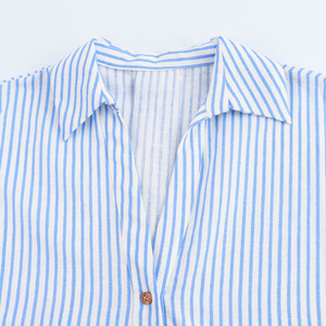 <span class=keywords><strong>Camicia</strong></span> da <span class=keywords><strong>donna</strong></span> con stampa a righe in raso a maniche lunghe da <span class=keywords><strong>donna</strong></span> per primavera/estate Versatile con maniche arricciate larghe con accesso a bottoni Casual - Product Image 3