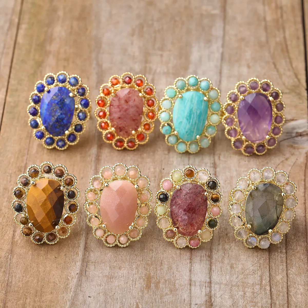 Fashion Women Statement Rings Bohemia Natural Stone Bead Adjustable Ring Designer Wedding Party Jewelry Gifts