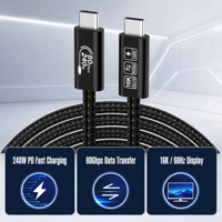 Câble de données USB5 Type-C 240W PD 80 Gbps 16K 60 Hz noir avec gaine en PVC tressé 1 m pour smartphone et ordinateur