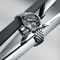 Montre Tourbillon AGELOCER Originale, Bracelet en Acier, Montre Mécanique Manuelle de Luxe pour Hommes, Cadran Squelette, Lunette Sertie de Diamants