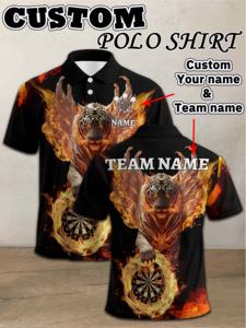 חולצת פולו סובלימציה polo: שם מותאם אישית & להבה-עיצוב חץ טיגריס מכונף עיצוב בסגנון נועז - Product Image 2